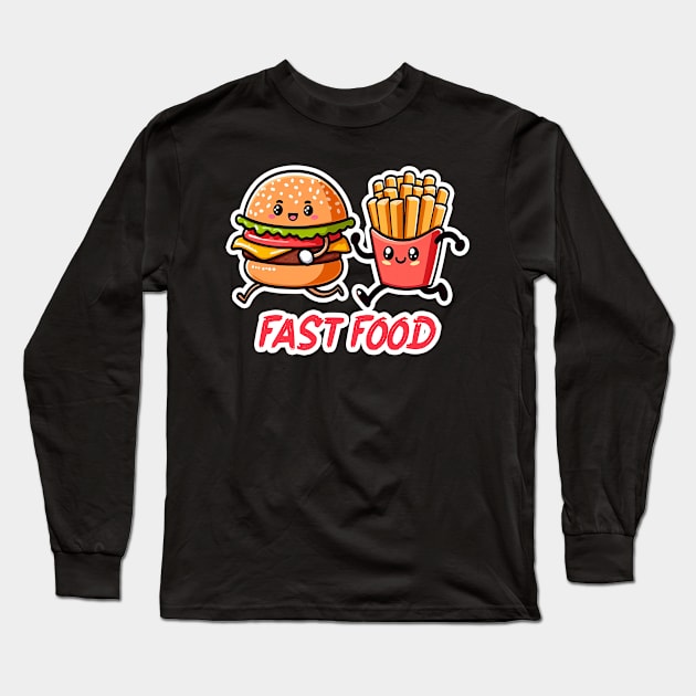 Fast Food Hamburger and French Fries Long Sleeve T-Shirt by Plushism